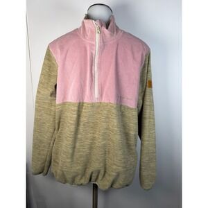 Simply Southern Womens Pink Corduroy Olive Green Fleece Quarter Zip Pullover L